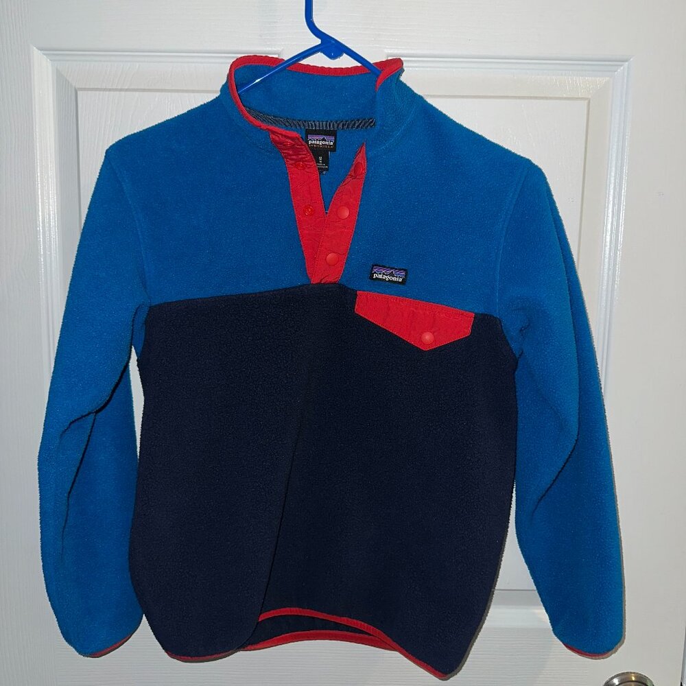 Patagonia Unisex Fleece Pullover Red & Blue Size M 10